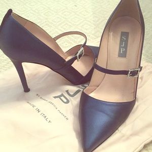 SJP leather pump with strap and touch of bling